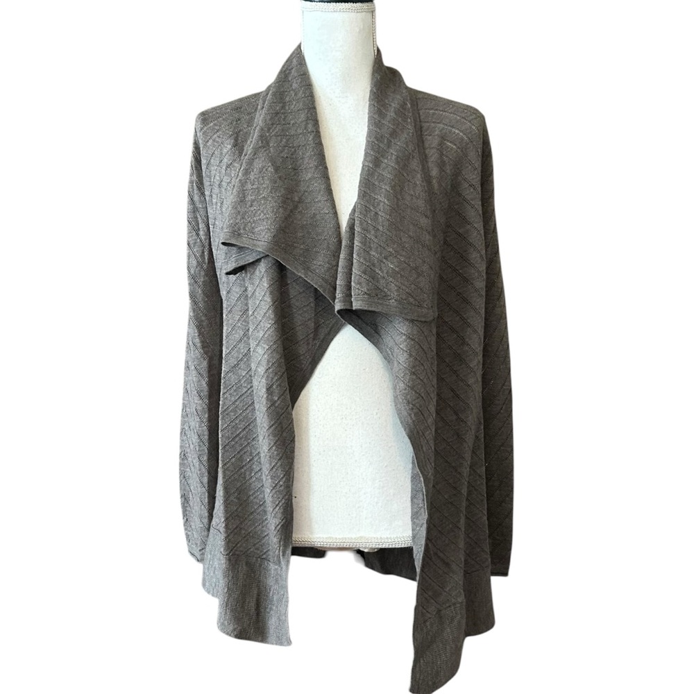 Tahari 100% Extra Fine Merino Wool Open Front‎ Cardigan Sweater SZ XS in Taupe